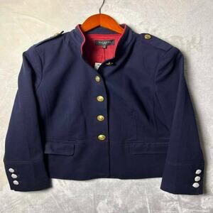 NWT Talbots Military Styled Jacket Women's 16P Navy Brass Buttons Epaulettes